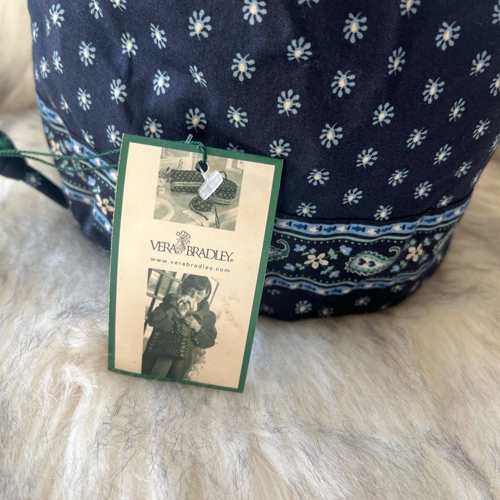 Vintage Y2K NWT Vera Bradley Seaport navy blue drawstring bucket bag cottagecore - Picture 4 of 7